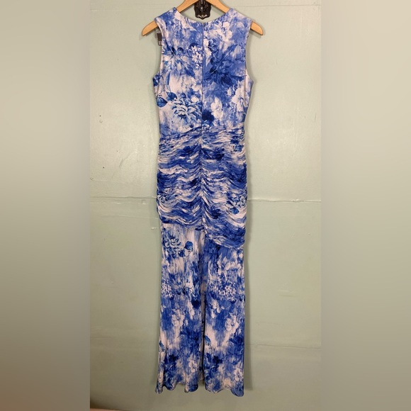 Dress The Population Violetta Maxi Dress Ruched‎ Blue White Large - Picture 8 of 12